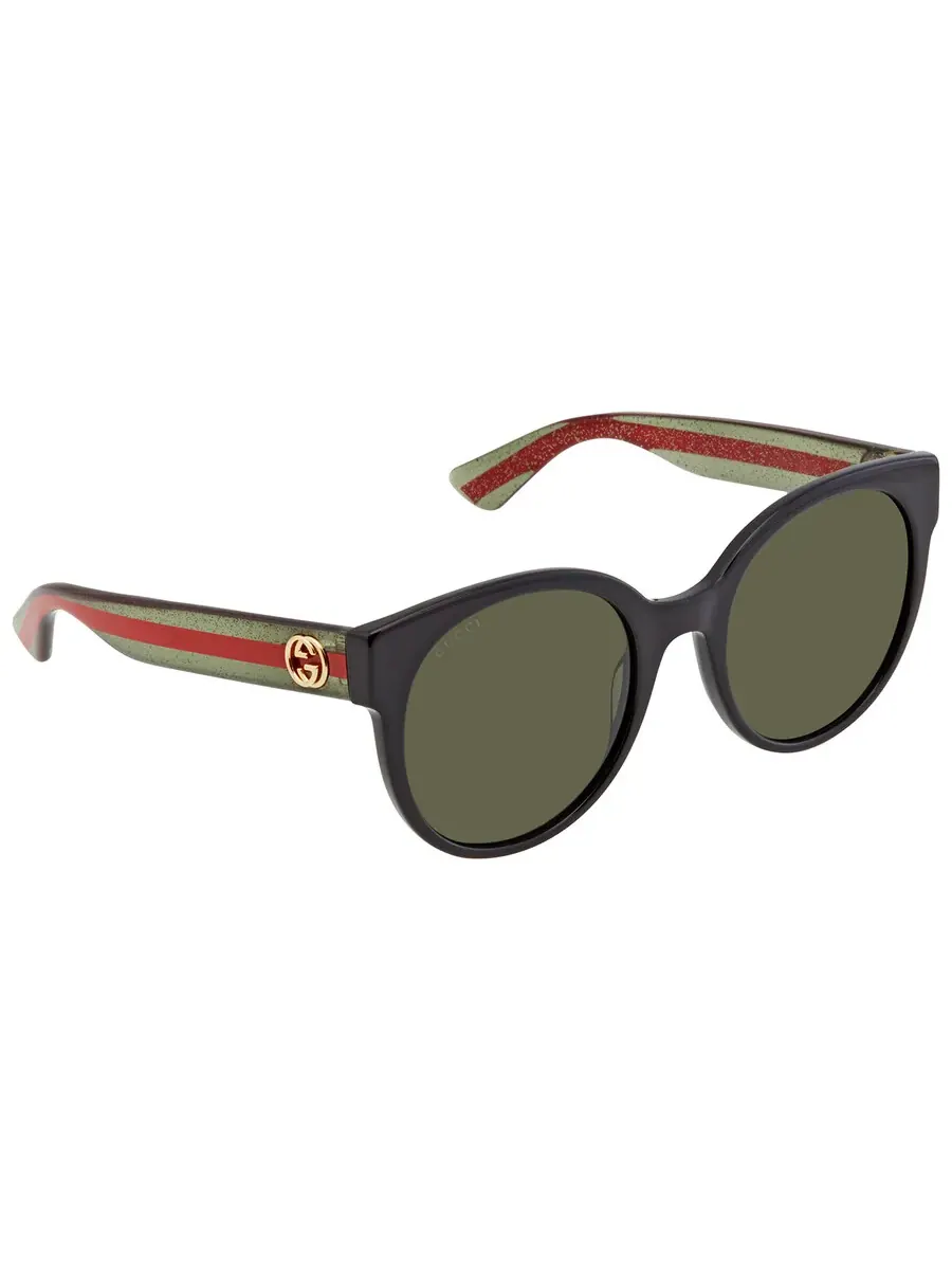 Женские круглые солнцезащитные очки Gucci Green GG0035SN 002 54 — изображение 3 из 5, черный/зеленый