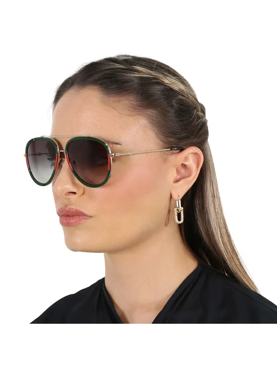 Очки солнцезащитные унисекс Gucci Grey Gradient Pilot GG0062S 003 57 — изображение 2 из 6, серый