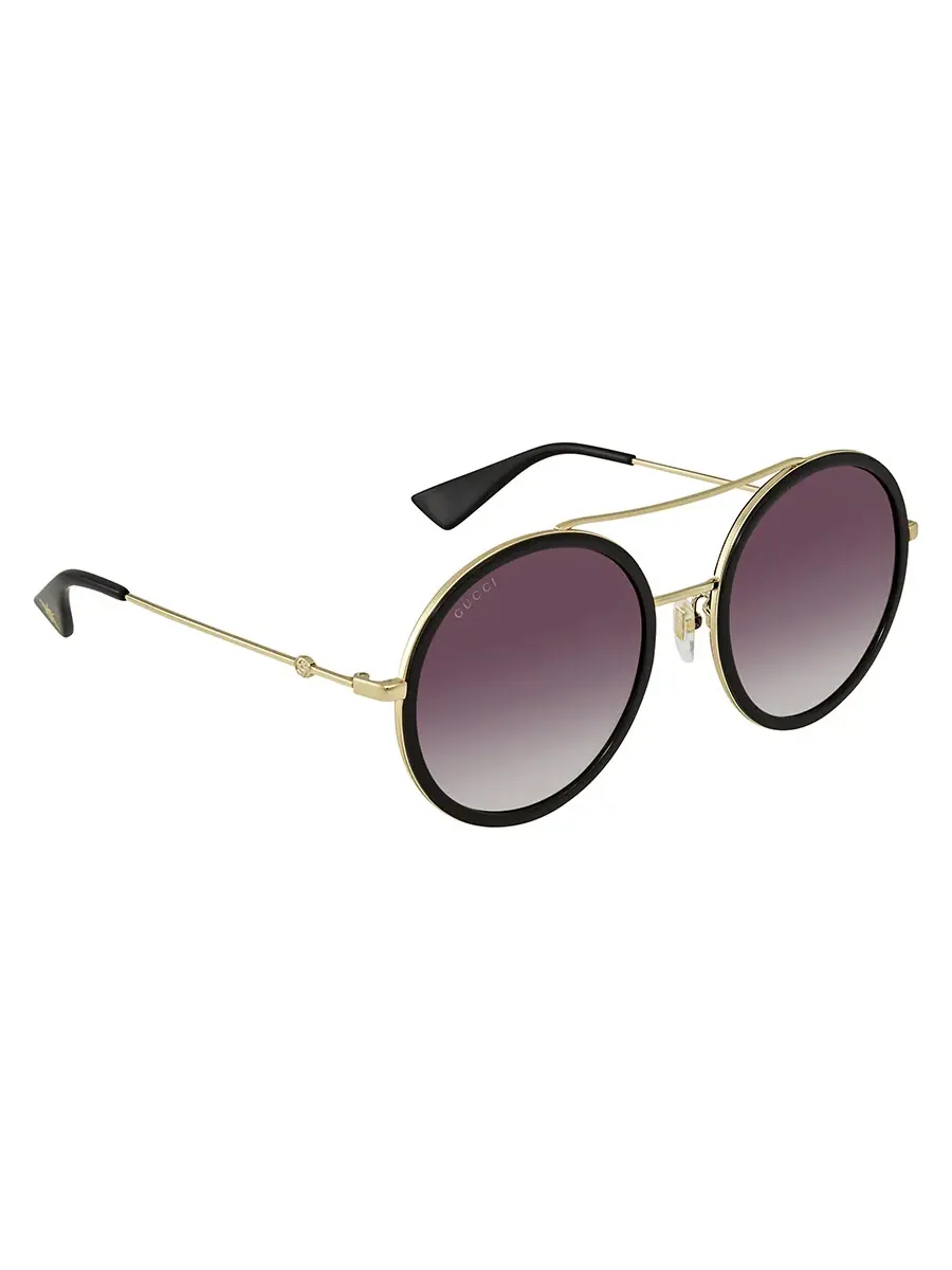 Женские солнцезащитные очки Gucci серого градиента круглой формы GG0061S 001 56 — изображение 3 из 5, черный