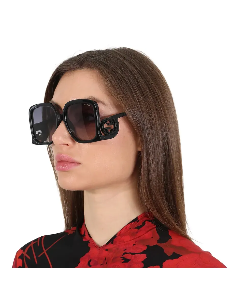 Женские солнцезащитные очки Gucci серого градиента квадратной формы GG1326S 001 58 — изображение 2 из 6, черный