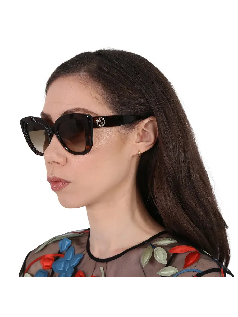 Женские солнцезащитные очки Gucci светло-коричневые с бабочкой GG0327S 002 52 — изображение 2 из 5, коричневый
