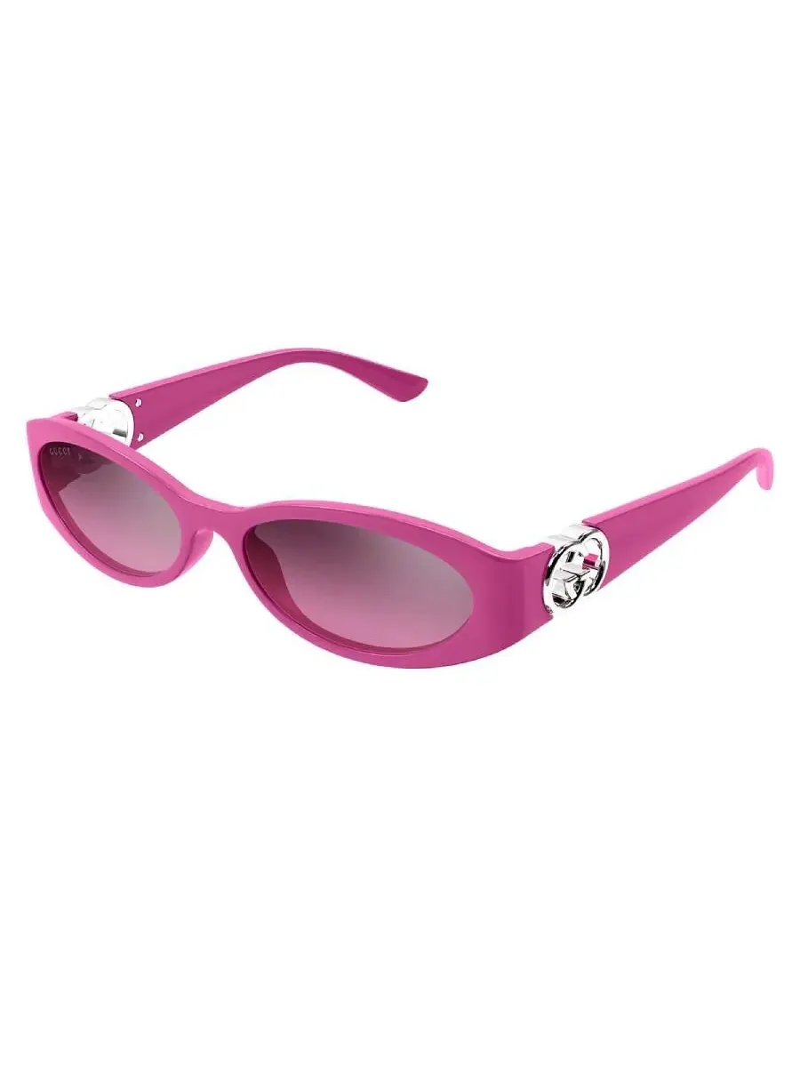 Женские солнцезащитные очки Gucci Pink Mirror Gradient Oval GG1660S 003 54 — изображение 2 из 4, фуксия