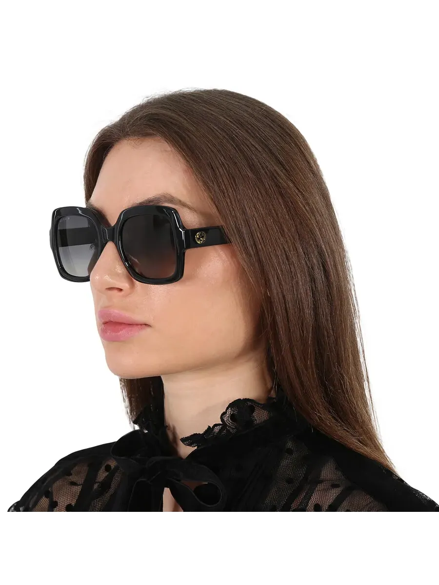 Женские поляризованные солнцезащитные очки Gucci серого цвета квадратной формы GG1337S 002 54 — изображение 2 из 6, черный