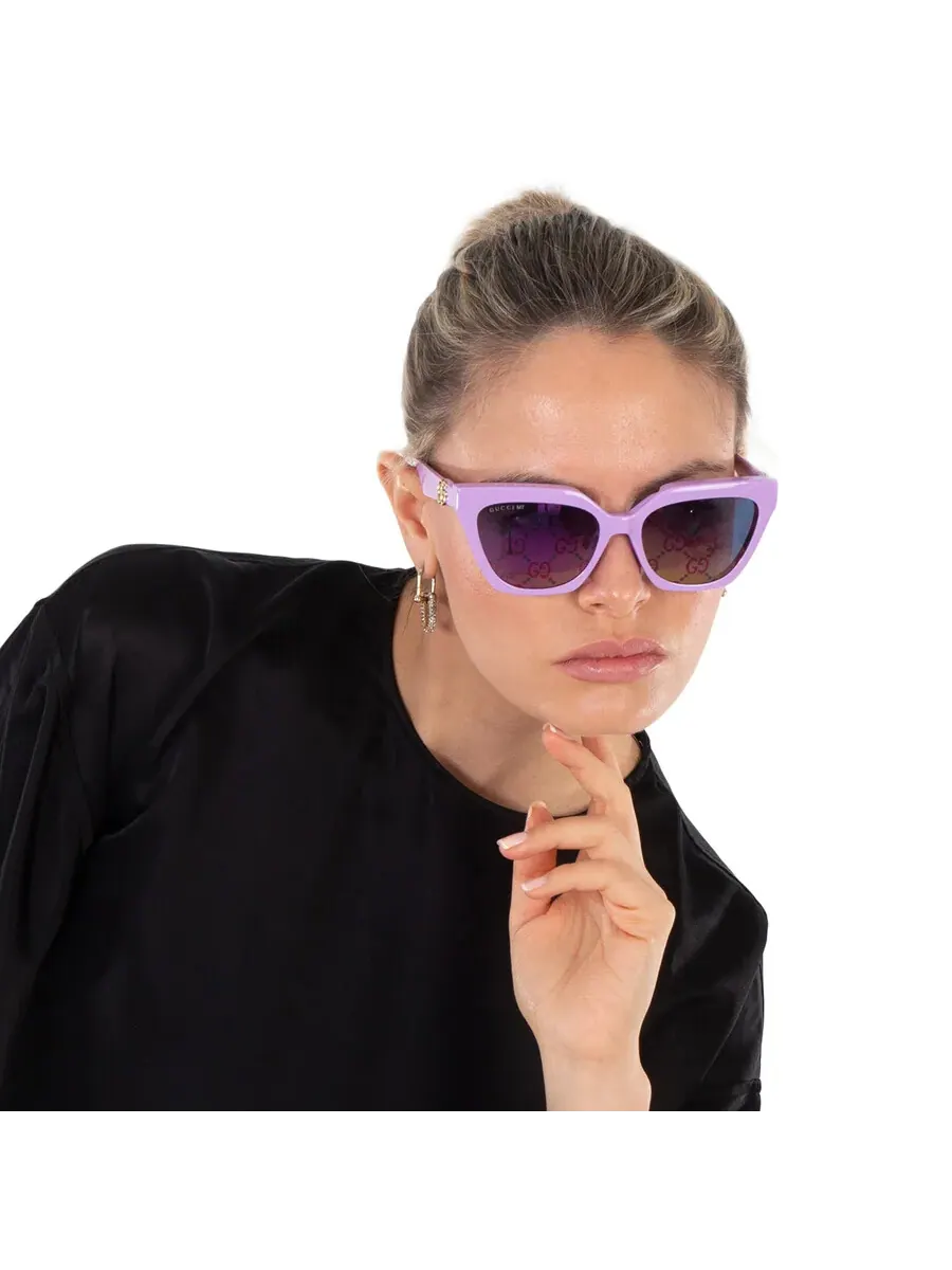 Солнцезащитные очки Gucci Violet Logo с клипсой в форме «кошачий глаз» для женщин GG1542S 002 55 — изображение 2 из 8