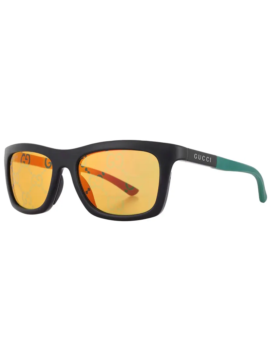 Мужские солнцезащитные очки Gucci GG1735S 005 54 с желтым зеркальным логотипом — изображение 2 из 5, черный/зеленый