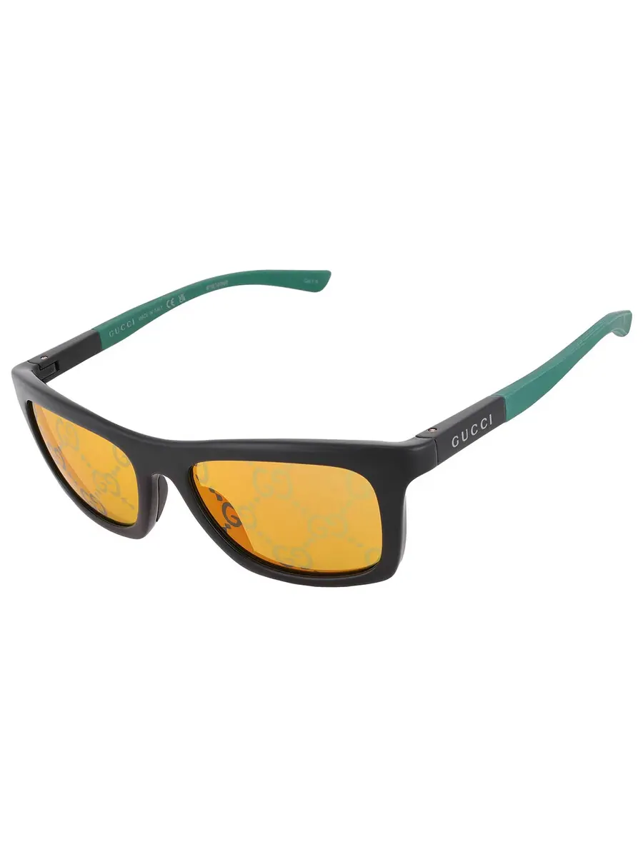 Мужские солнцезащитные очки Gucci GG1735S 005 54 с желтым зеркальным логотипом — изображение 3 из 5, черный/зеленый