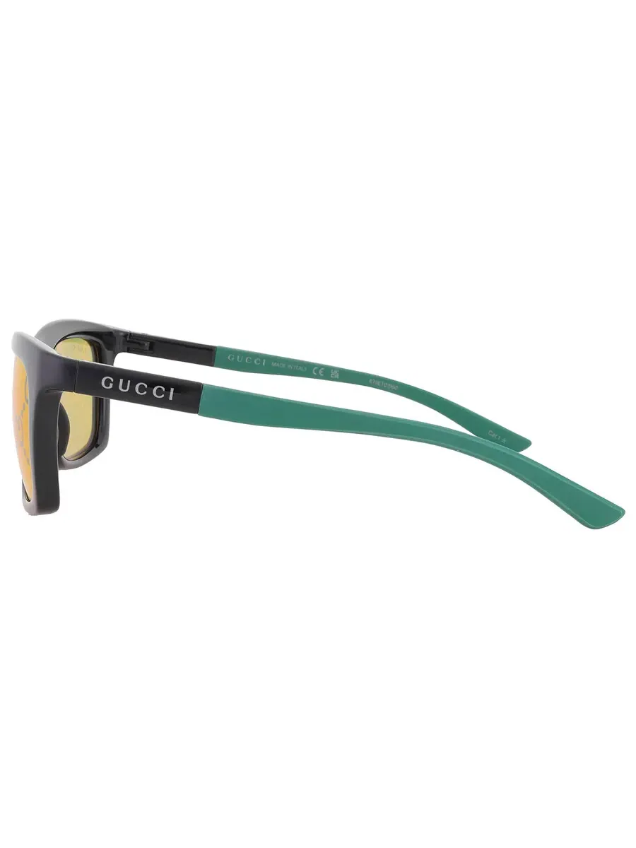 Мужские солнцезащитные очки Gucci GG1735S 005 54 с желтым зеркальным логотипом — изображение 4 из 5, черный/зеленый