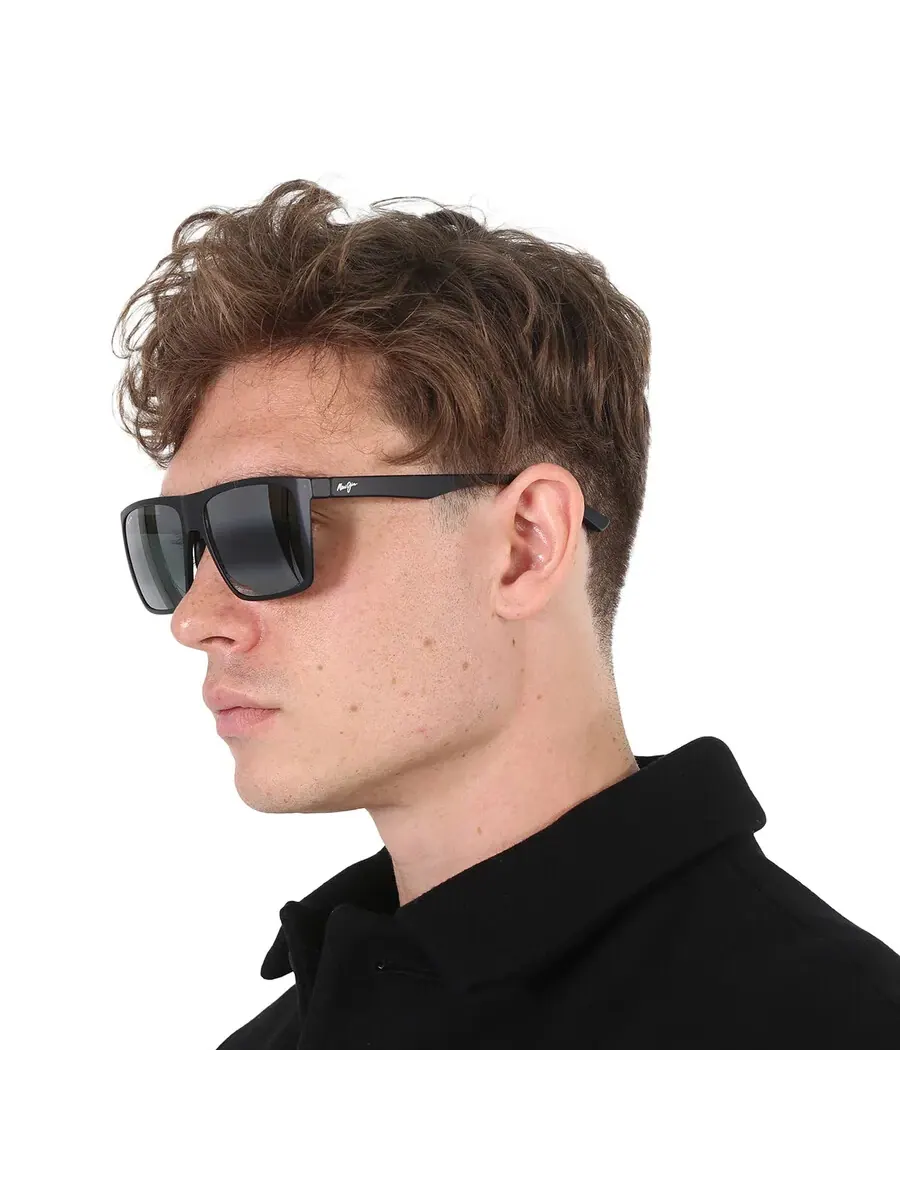 Солнцезащитные очки для мужчин Maui Jim Honokalani нейтрально-серые прямоугольные 455-02 57 — изображение 2 из 5, черный