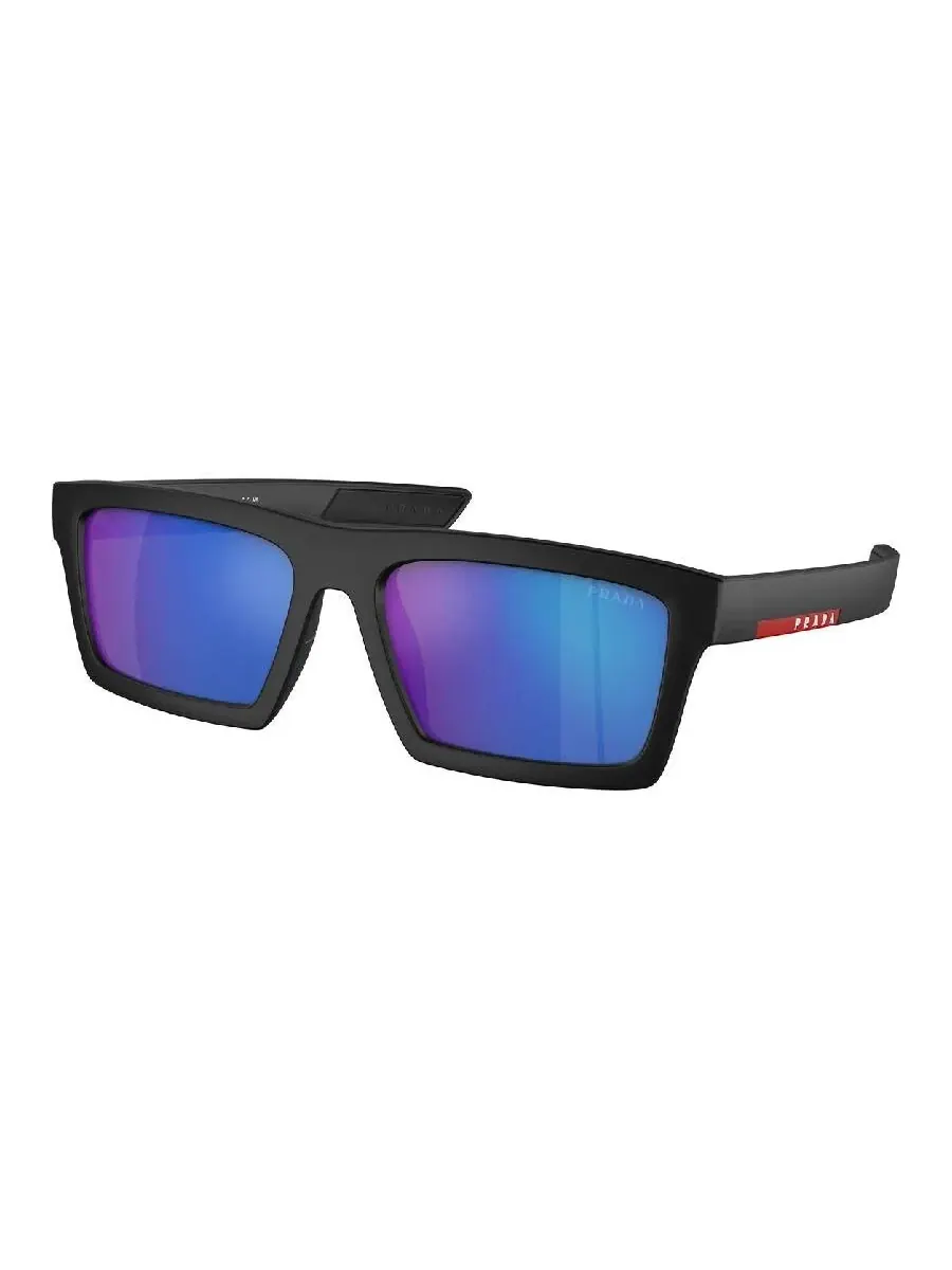 Мужские солнцезащитные очки Prada Linea Rossa Blue Mirror Pilot PS 02ZSU 1BO08R 58 — изображение 2 из 4, черный