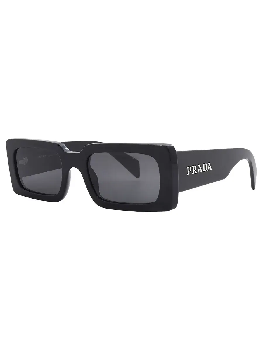 Женские прямоугольные солнцезащитные очки Prada серого цвета PR A07S 1AB5S0 52 — изображение 3 из 6, черный