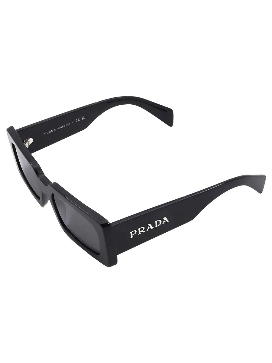 Женские прямоугольные солнцезащитные очки Prada серого цвета PR A07S 1AB5S0 52 — изображение 5 из 6, черный