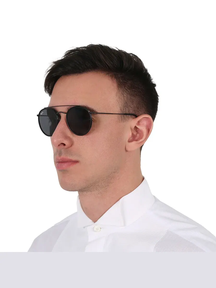 Солнцезащитные очки Ray Ban Round Double Bridge синие/серые классические унисекс RB3647N 002/R5 51 Ray-Ban, синий