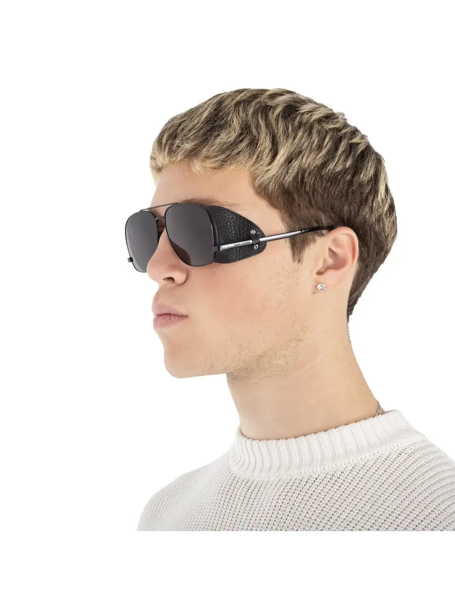 Мужские солнцезащитные очки Saint Laurent Black Pilot SL 653 LEON LEATHER SPOILER 002 59 — изображение 2 из 5, черный