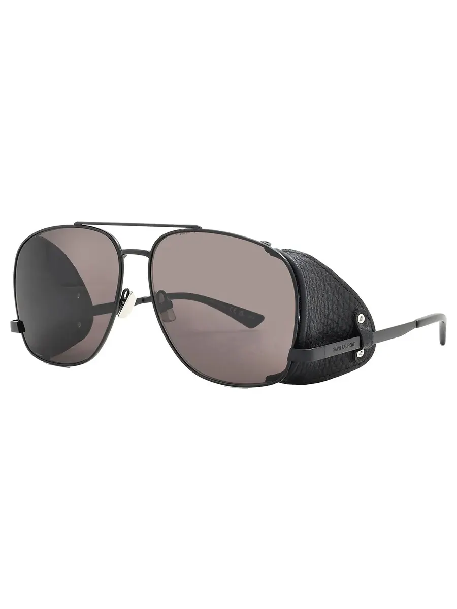 Мужские солнцезащитные очки Saint Laurent Black Pilot SL 653 LEON LEATHER SPOILER 002 59 — изображение 3 из 5, черный
