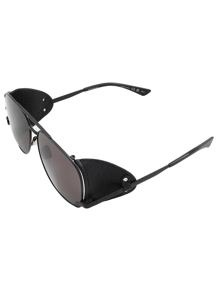 Мужские солнцезащитные очки Saint Laurent Black Pilot SL 653 LEON LEATHER SPOILER 002 59 — изображение 5 из 5, черный