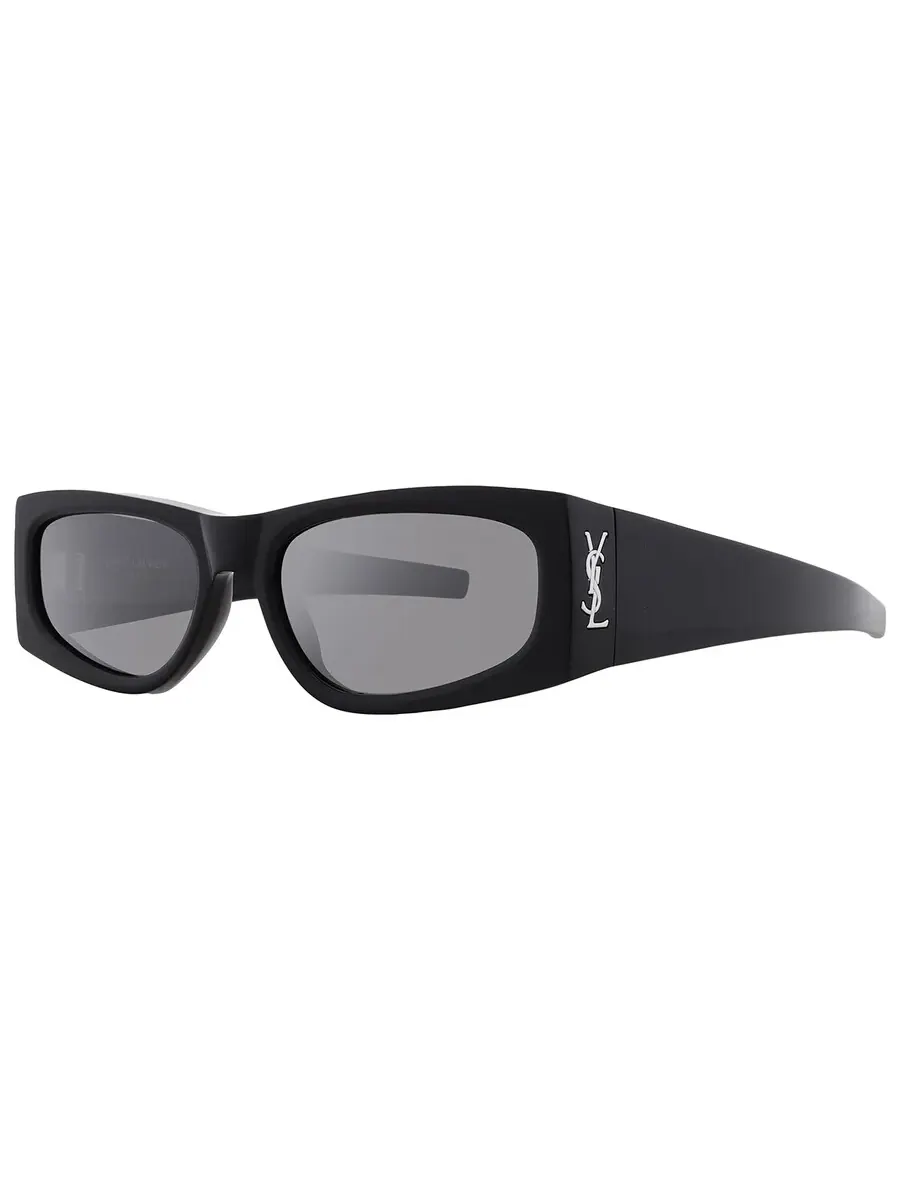 Женские солнцезащитные очки Saint Laurent Silver Mirror прямоугольной формы SL M140 002 56 — изображение 2 из 4, черный