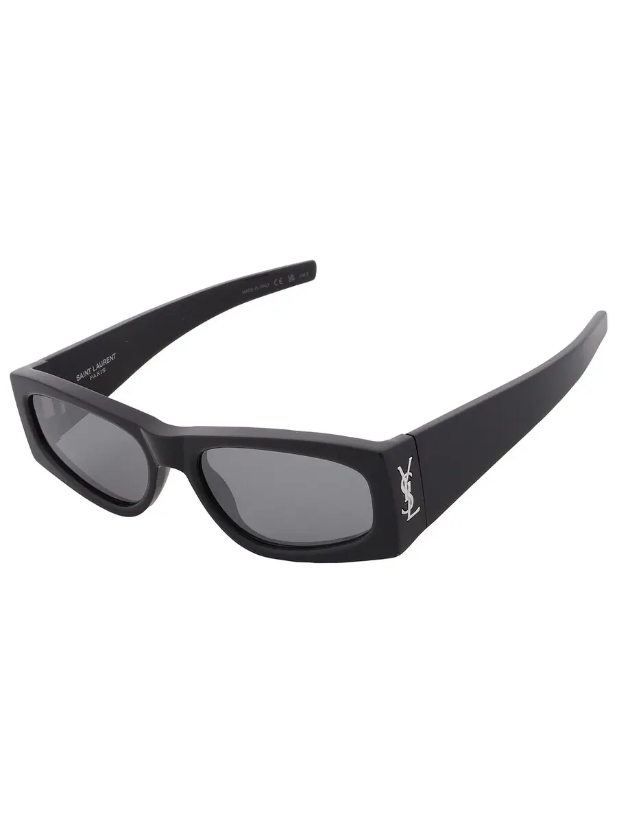 Женские солнцезащитные очки Saint Laurent Silver Mirror прямоугольной формы SL M140 002 56 — изображение 3 из 4, черный