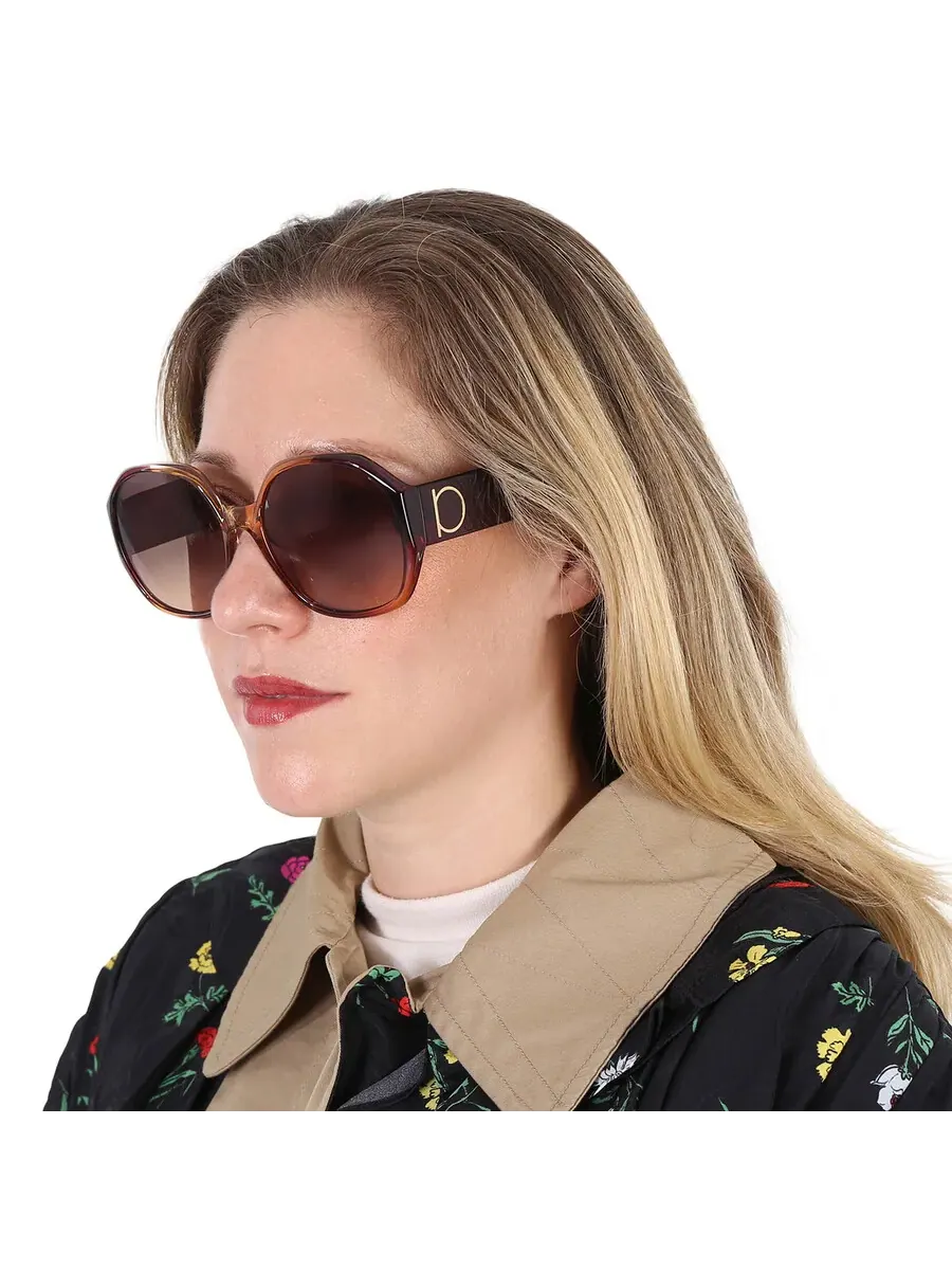 Женские солнцезащитные очки Ferragamo Grey Gradient Oval SF943S 212 60 — изображение 2 из 5, коричневый