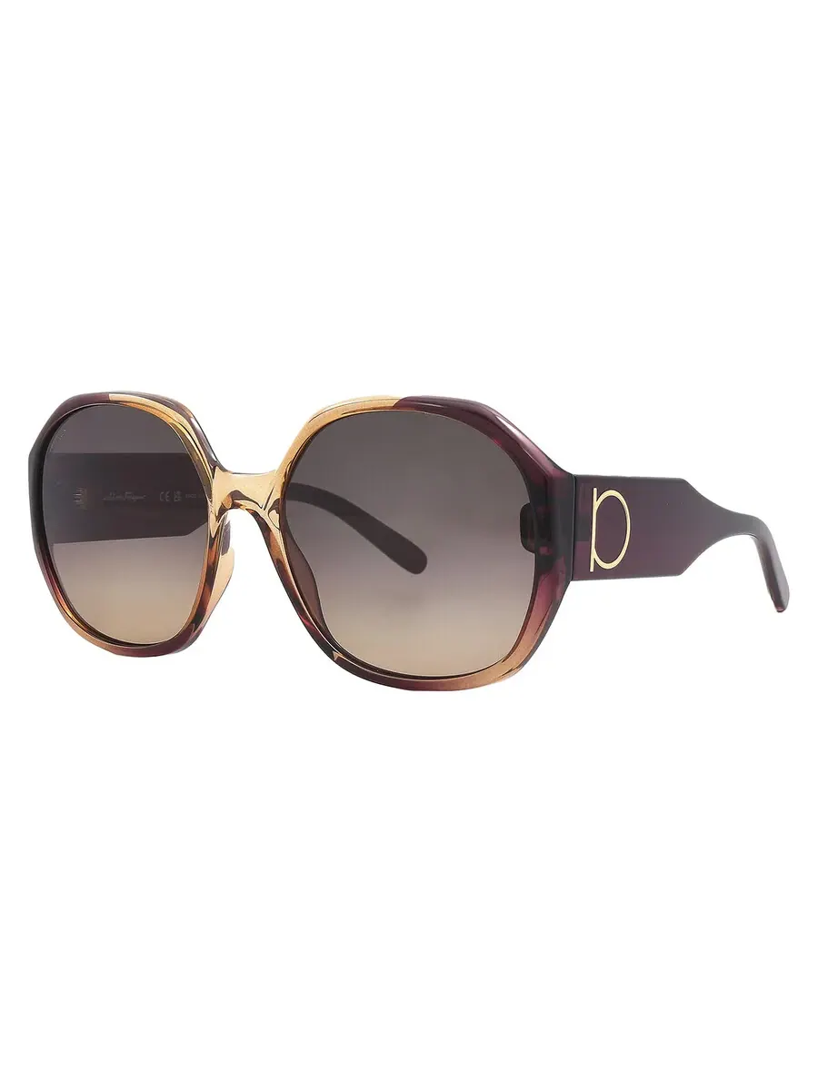 Женские солнцезащитные очки Ferragamo Grey Gradient Oval SF943S 212 60 — изображение 3 из 5, коричневый