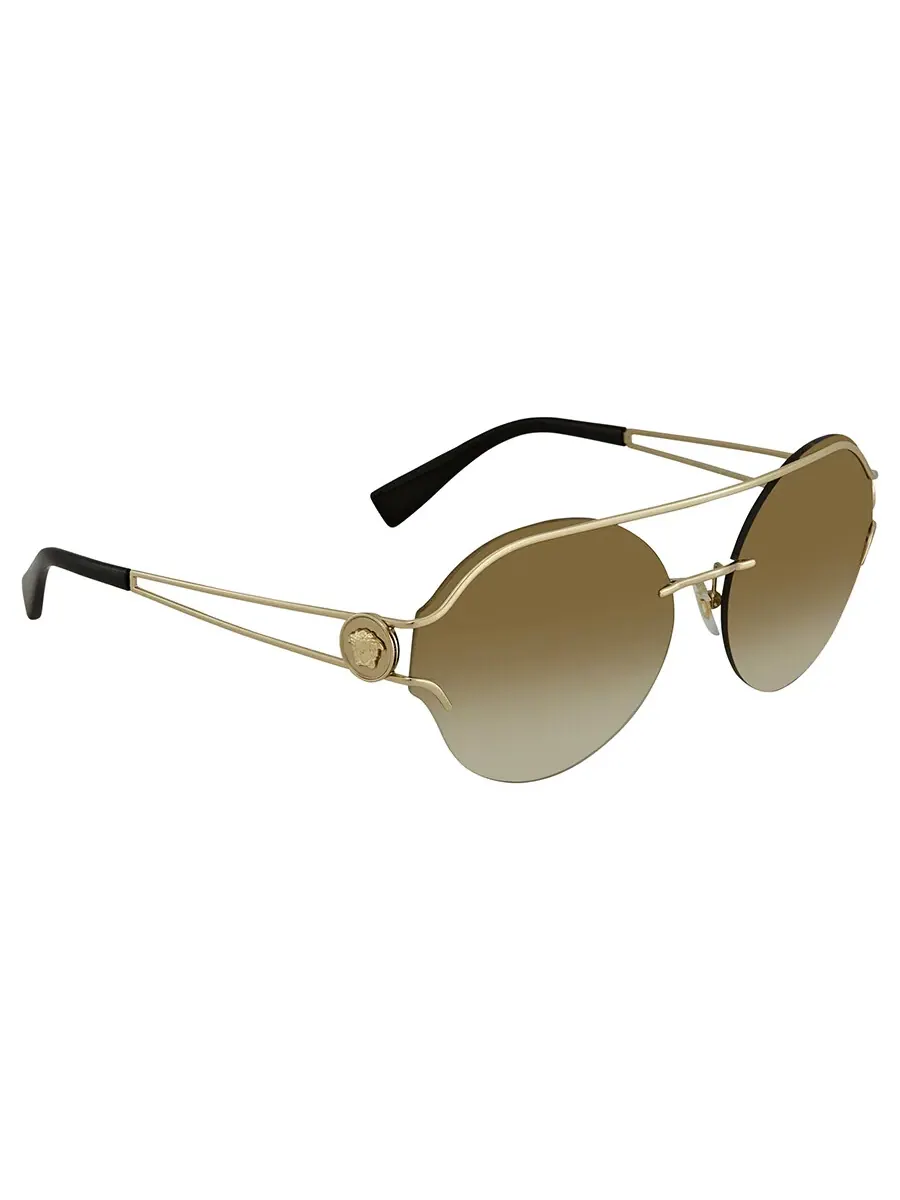 Солнцезащитные очки женские Versace VE2184 12526U 61 с круглой оправой, золотые, коричневый градиент — золотистый