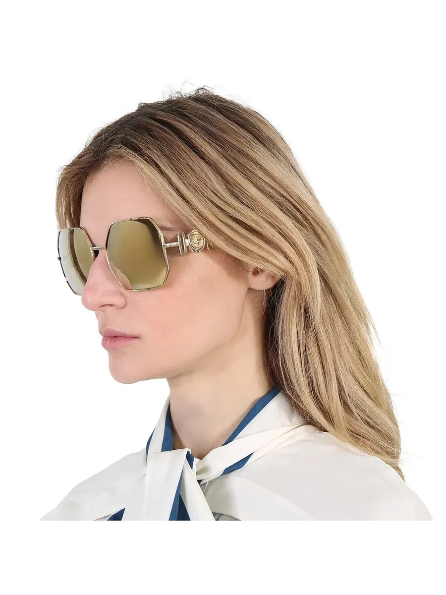 Солнцезащитные очки женские Versace Brown Mirror Gold неправильной формы VE2248 10027P 58 — изображение 2 из 6, золото