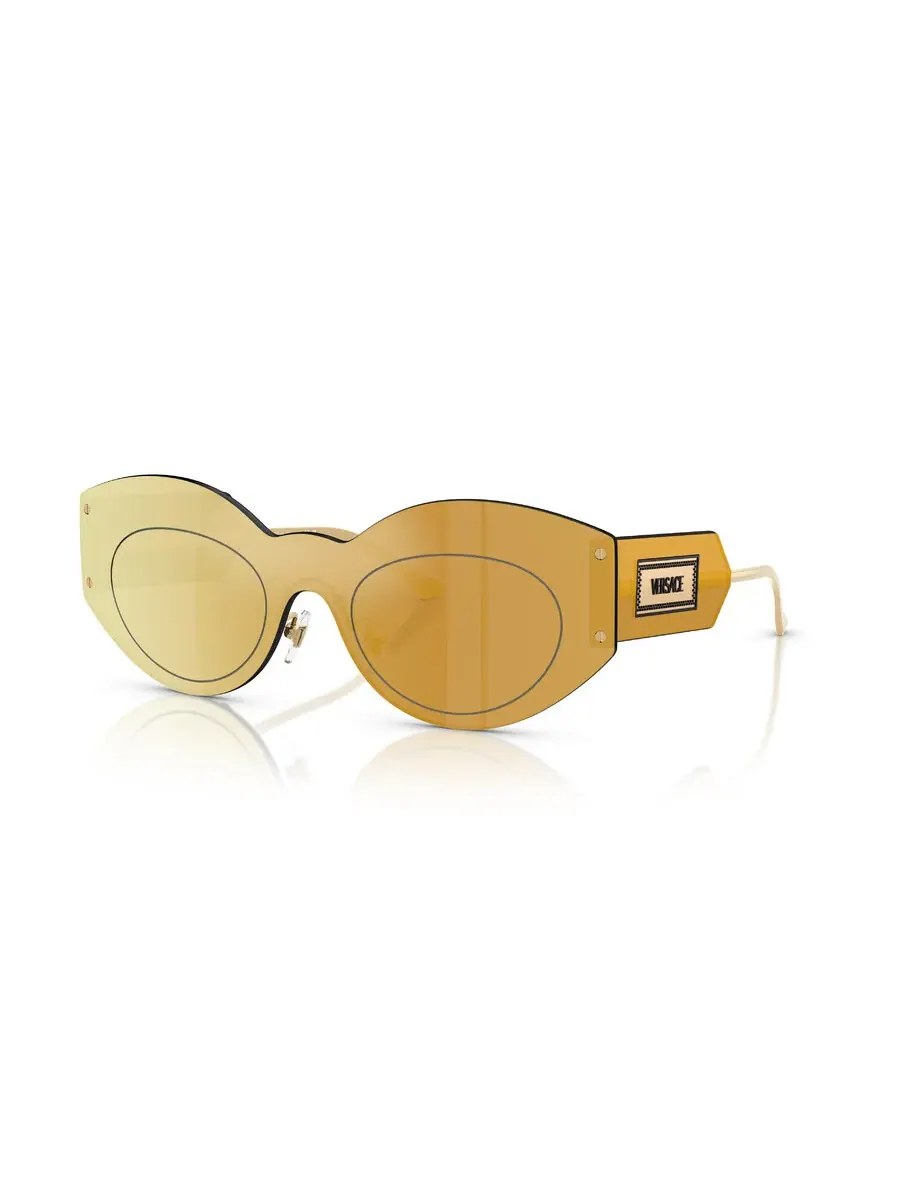 Женские солнцезащитные очки Versace Brown Mirror Gold Shield VE2276 10027P 144 — золотистый