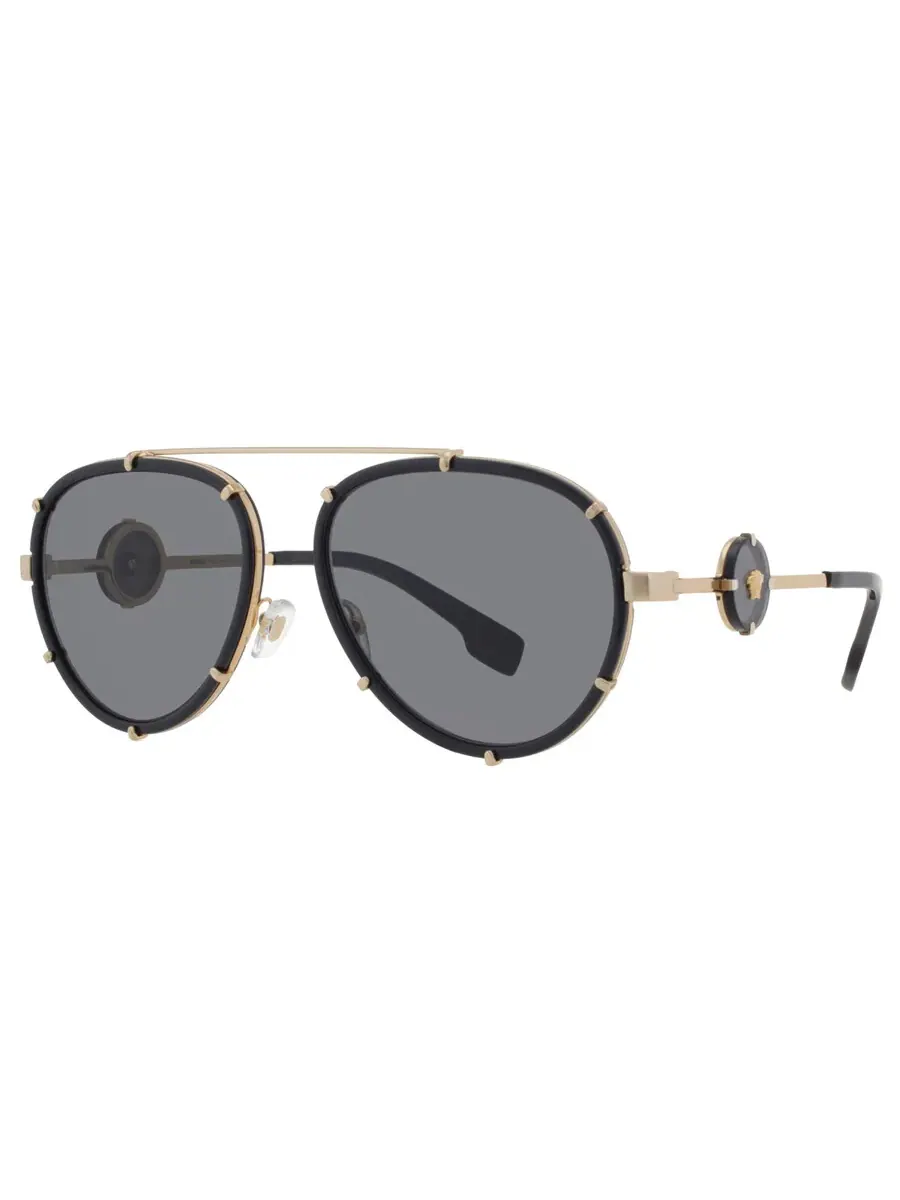 Женские солнцезащитные очки Versace Dark Grey Pilot VE2232 143887 61, черный/золотой — изображение 2 из 5, черный/золотистый