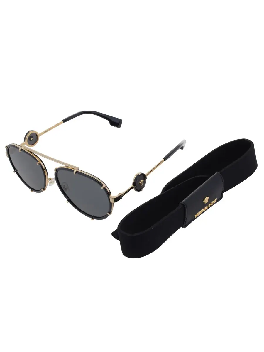Женские солнцезащитные очки Versace Dark Grey Pilot VE2232 143887 61, черный/золотой — изображение 3 из 5, черный/золотистый