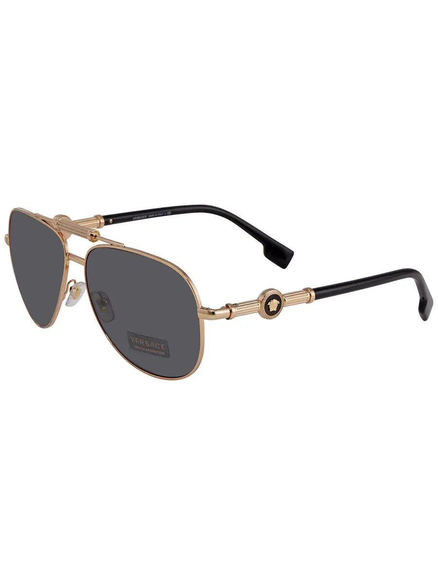 Очки солнцезащитные унисекс Versace Dark Grey Pilot VE2236 100287 59 — изображение 2 из 4, золото