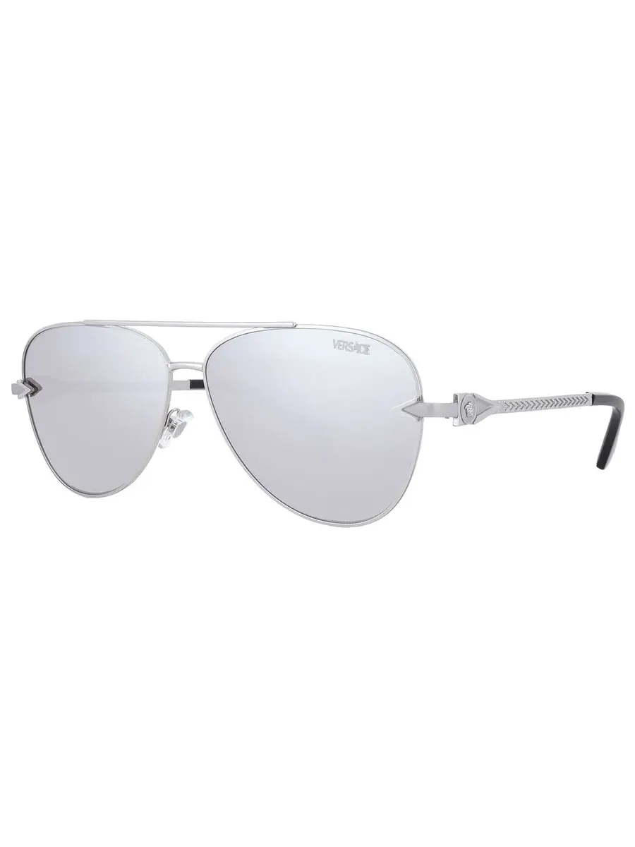 Мужские солнцезащитные очки Versace Light Grey Silver Mirror Pilot VE2283 10006G 61 — изображение 2 из 5, серебряный