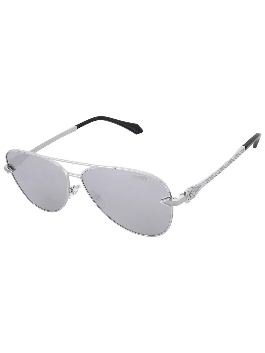 Мужские солнцезащитные очки Versace Light Grey Silver Mirror Pilot VE2283 10006G 61 — изображение 3 из 5, серебряный