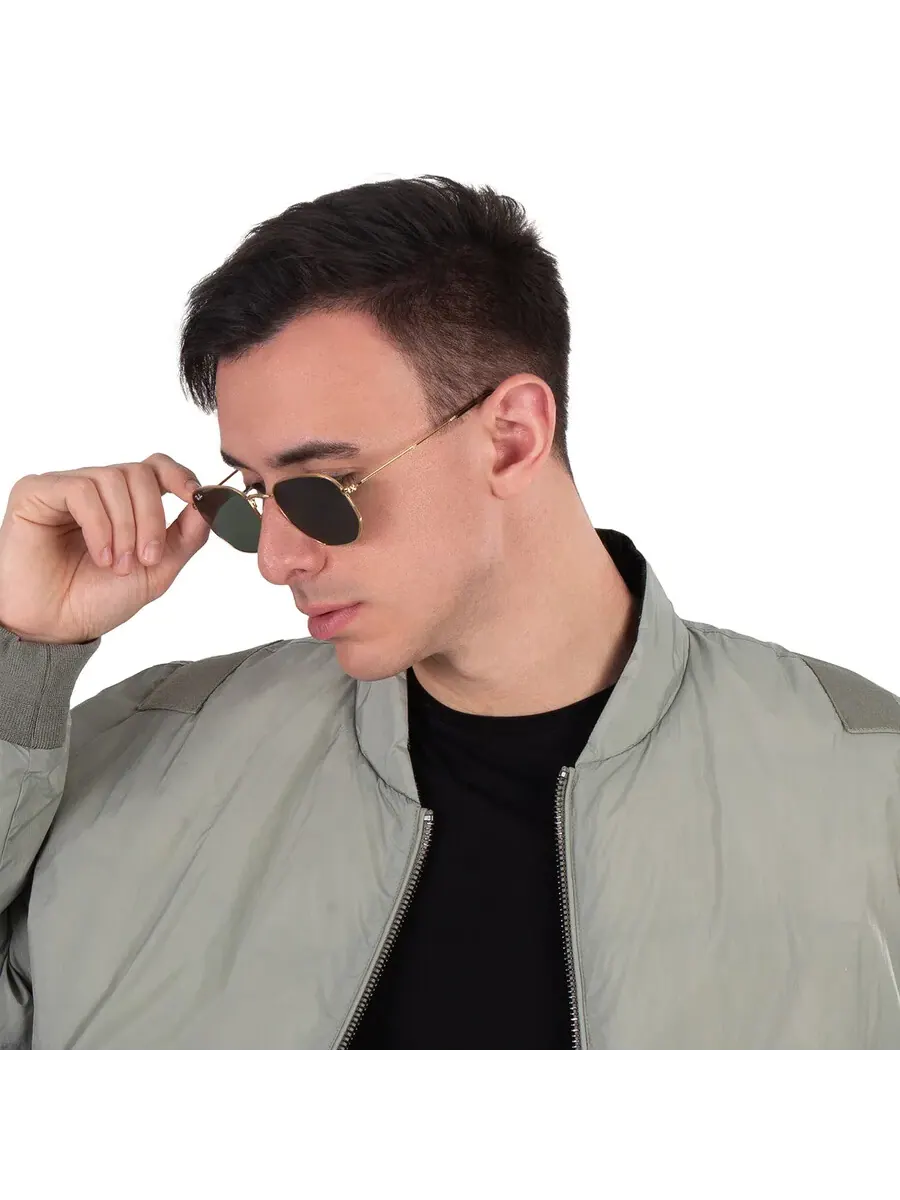 Солнцезащитные очки Ray Ban Hexagonal с плоскими линзами зеленого цвета Classic G-15 унисекс — изображение 2 из 5, зеленый