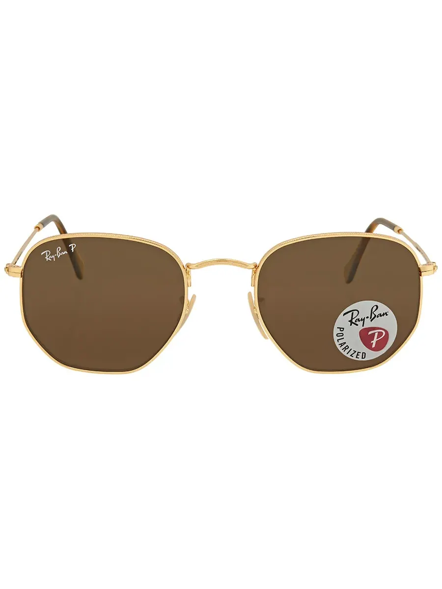 Солнцезащитные очки Ray Ban Hexagonal с плоскими линзами, поляризованные, коричневые, унисекс