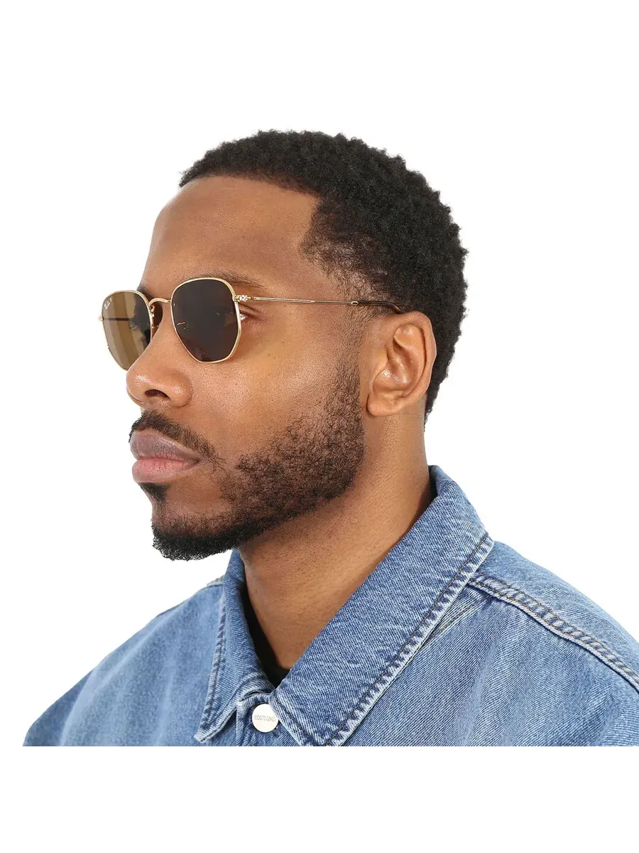 Солнцезащитные очки Ray Ban Hexagonal с плоскими линзами, поляризованные, коричневые, унисекс — изображение 2 из 6