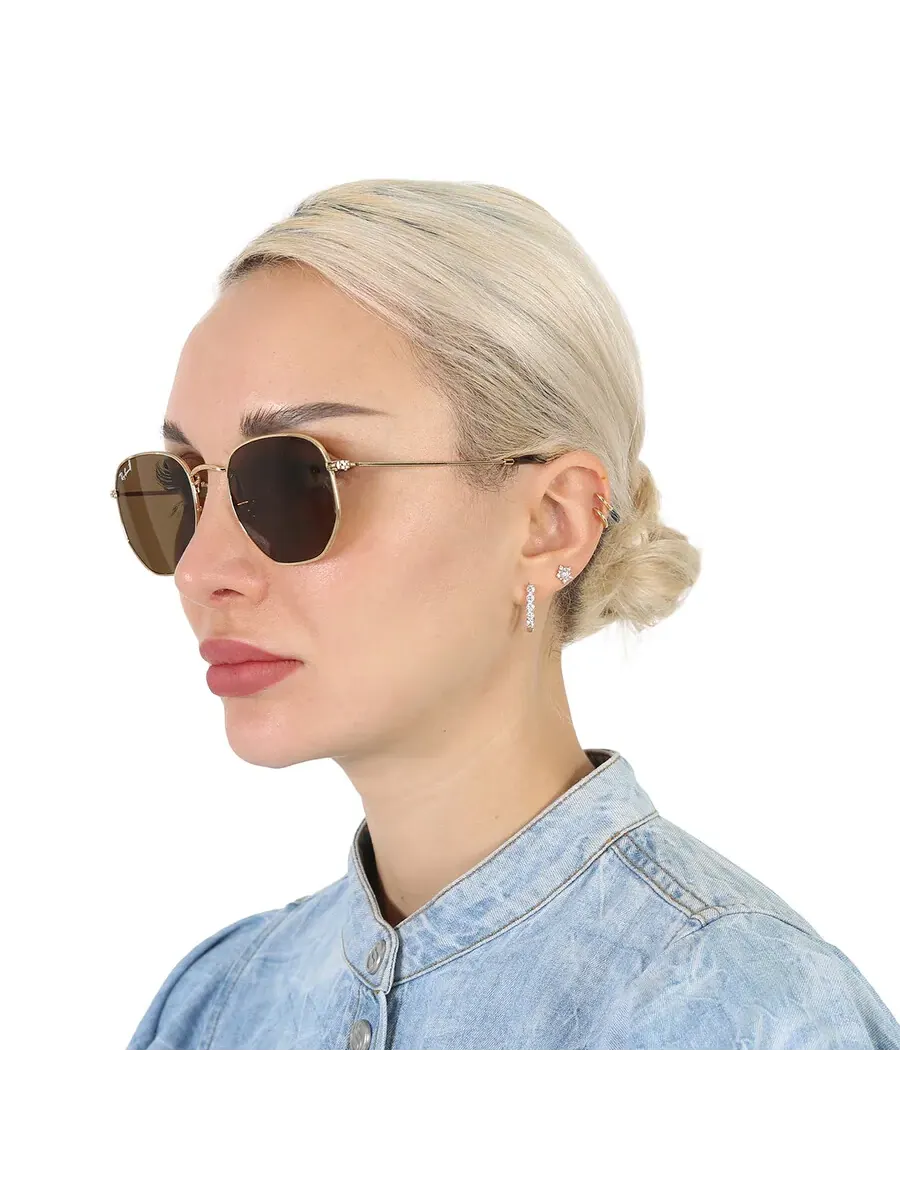 Солнцезащитные очки Ray Ban Hexagonal с плоскими линзами, поляризованные, коричневые, унисекс — изображение 3 из 6