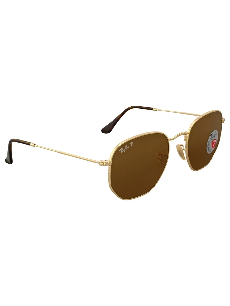 Солнцезащитные очки Ray Ban Hexagonal с плоскими линзами, поляризованные, коричневые, унисекс — изображение 4 из 6