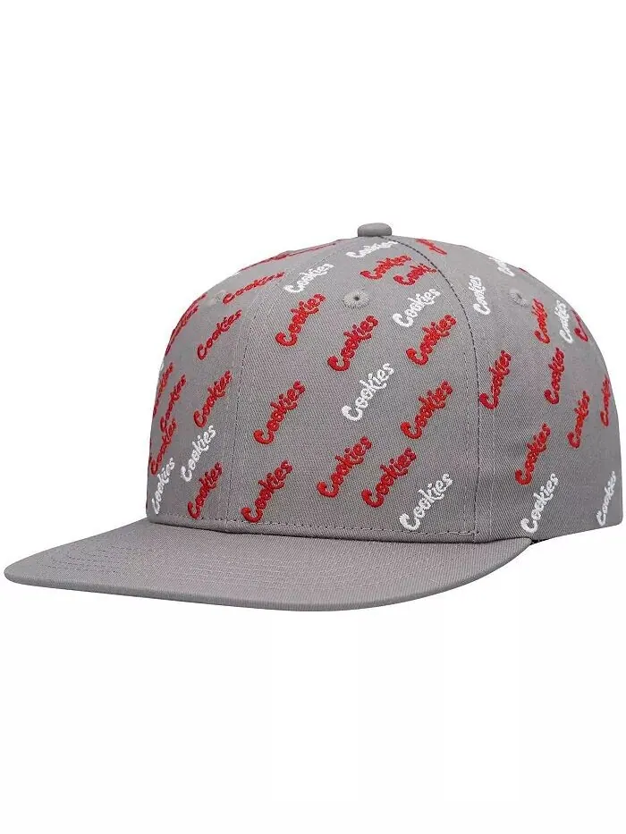 Мужская серая шляпа Snapback с тройным лучом и сплошным принтом Cookies — серый