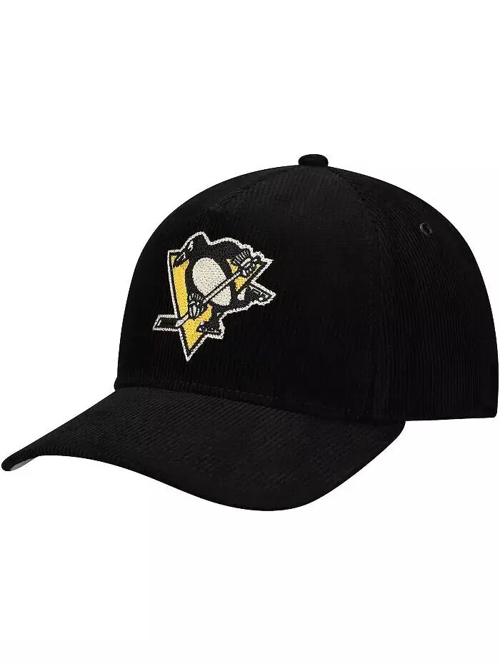 Мужская черная вельветовая регулируемая шляпа Pittsburgh Penguins с цепной строчкой American Needle — черный