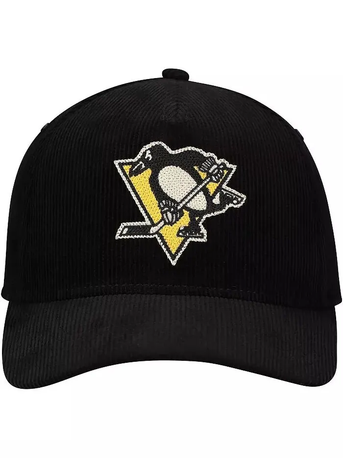 Мужская черная вельветовая регулируемая шляпа Pittsburgh Penguins с цепной строчкой American Needle — изображение 2 из 4
