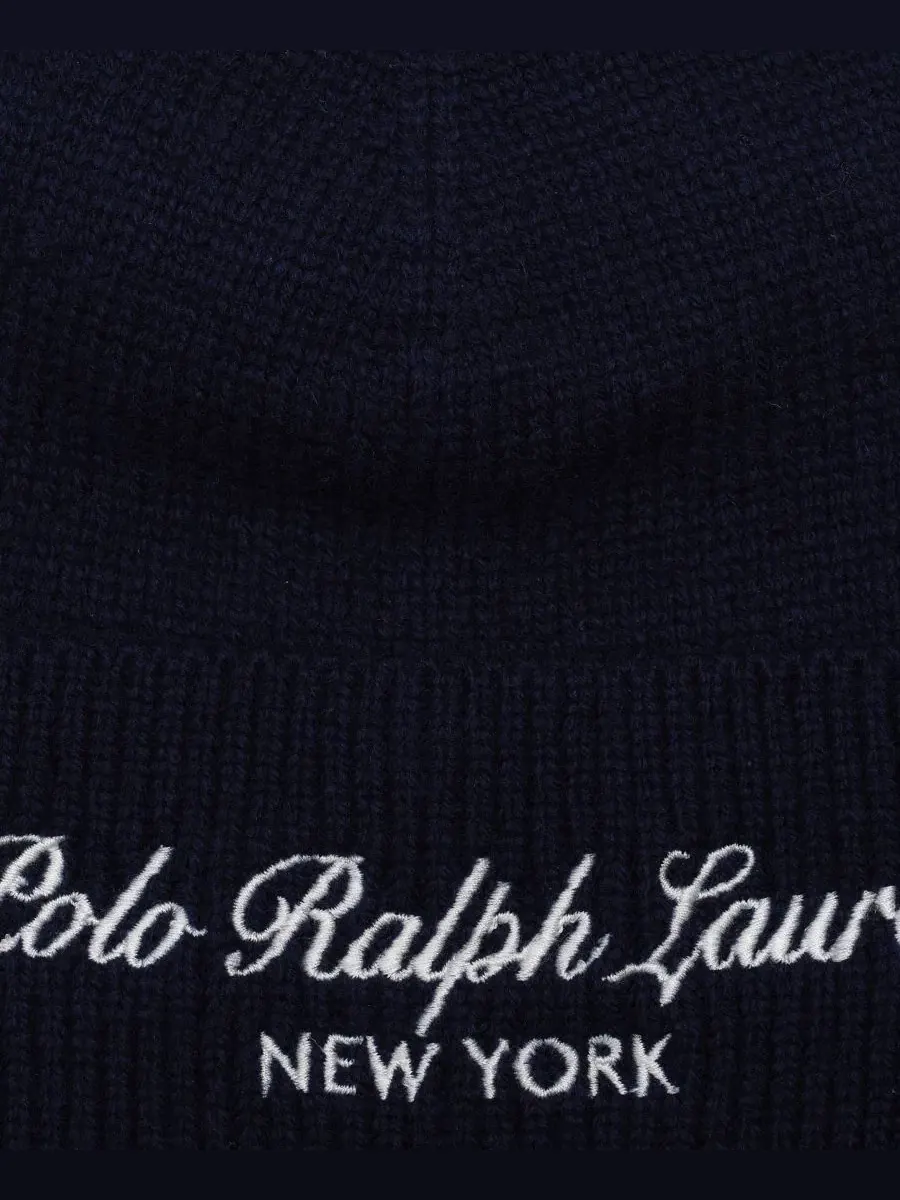 Вязаная шапка-бини с вышитым логотипом Polo Ralph Lauren — изображение 3 из 3, темно-синий