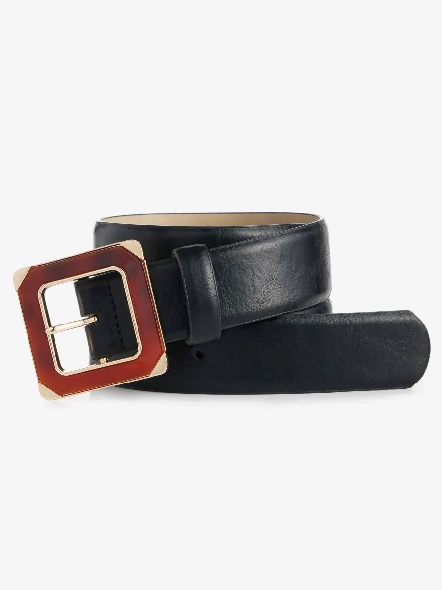 Ремень для брюк с квадратной пряжкой из смолы и металла Square Resin and Metal Buckle Pant Belt — золотистый