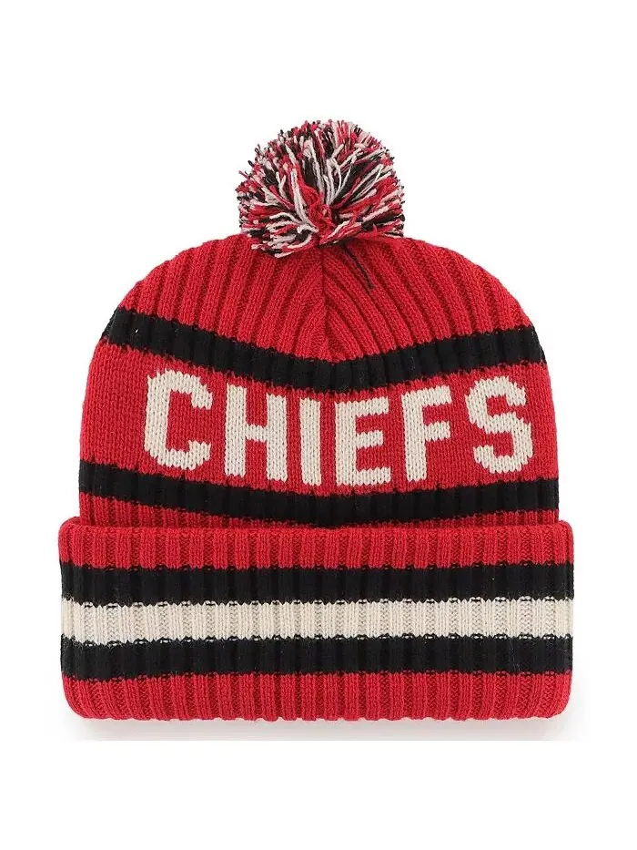 Мужская красная вязаная шапка Kansas City Chiefs Bering с манжетами и помпоном '47 Brand — изображение 2 из 2