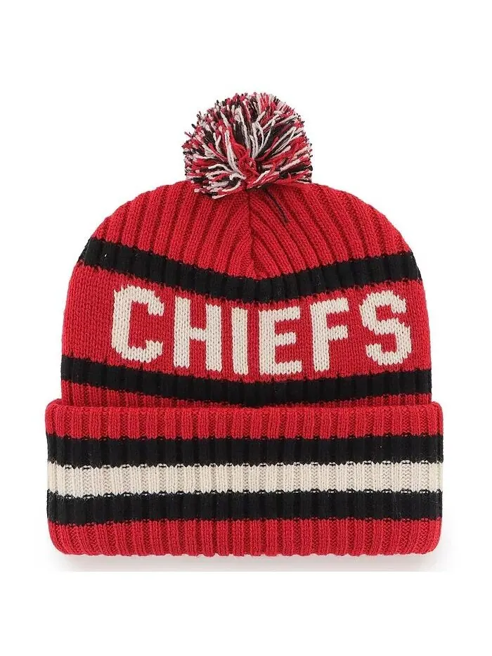 Мужская красная вязаная шапка Kansas City Chiefs Bering с манжетами и помпоном '47 Brand — изображение 2 из 2, красный