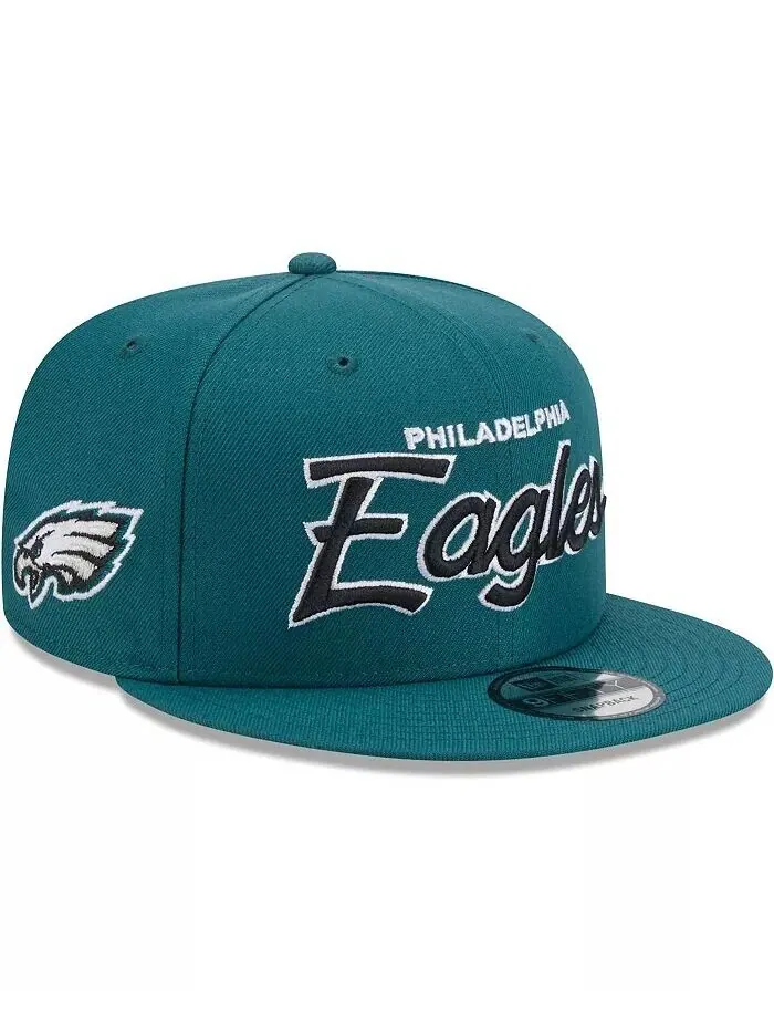 Мужская бейсболка Midnight Green Philadelphia Eagles Main Script 9FIFTY Snapback New Era — зеленый