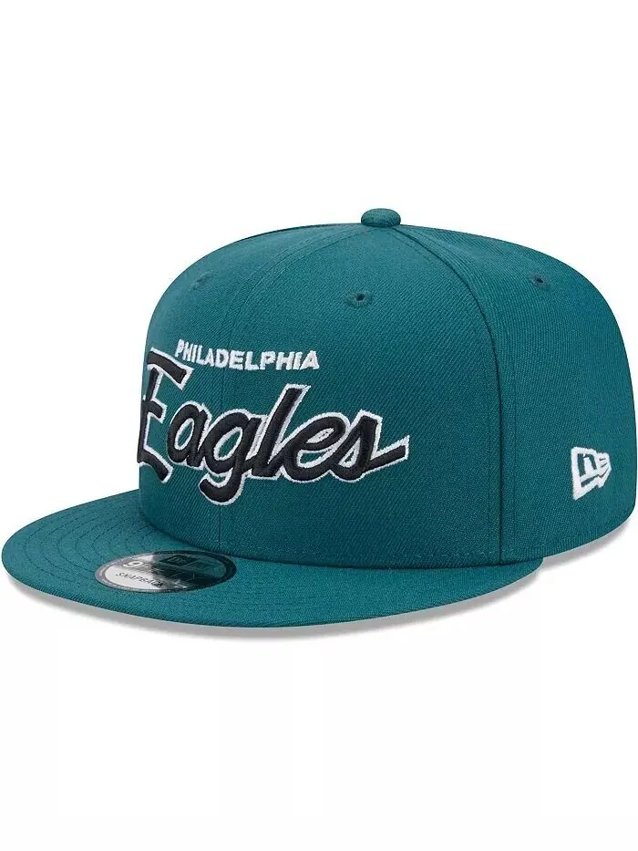 Мужская бейсболка Midnight Green Philadelphia Eagles Main Script 9FIFTY Snapback New Era — изображение 2 из 4, зеленый