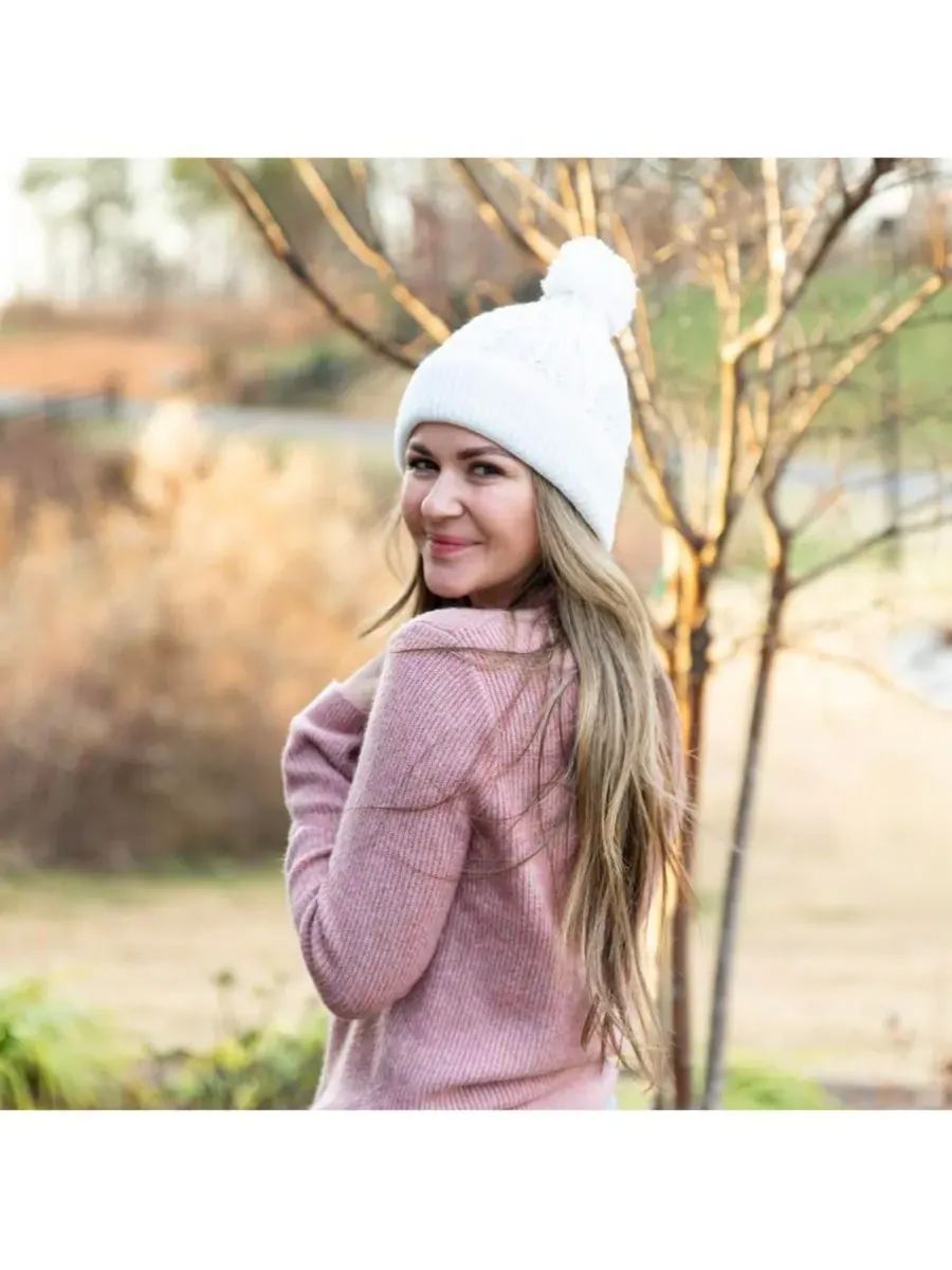 Headbands of Hope Женская вязаная шапка-бини с помпоном — изображение 3 из 5, белый