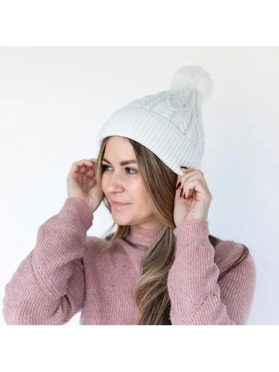 Headbands of Hope Женская вязаная шапка-бини с помпоном — изображение 4 из 5, белый