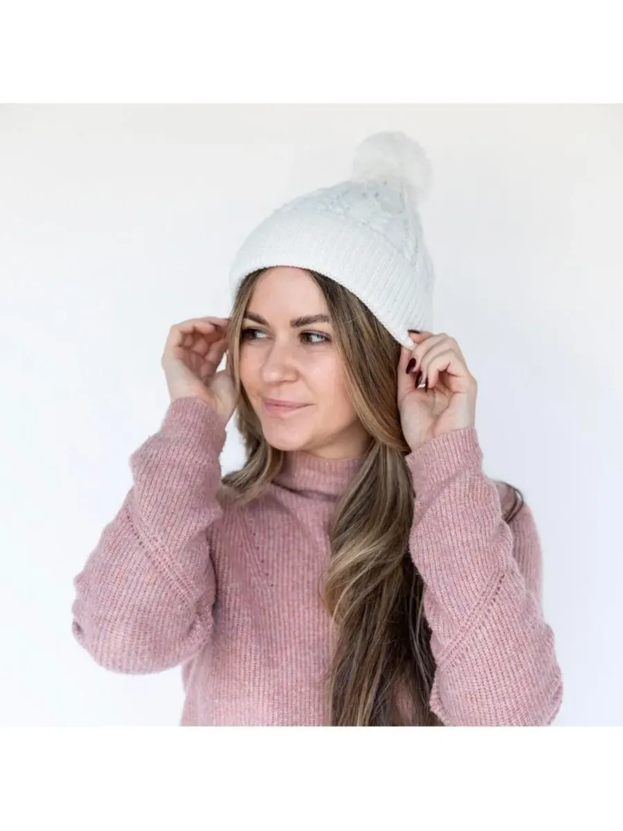 Headbands of Hope Женская вязаная шапка-бини с помпоном — изображение 5 из 5, белый