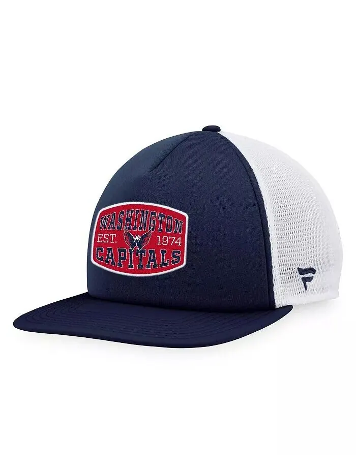 Мужская темно-синяя/белая кепка Washington Capitals из пенопласта с нашивкой спереди Trucker — белый