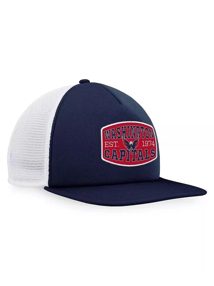 Мужская темно-синяя/белая кепка Washington Capitals из пенопласта с нашивкой спереди Trucker — изображение 2 из 4